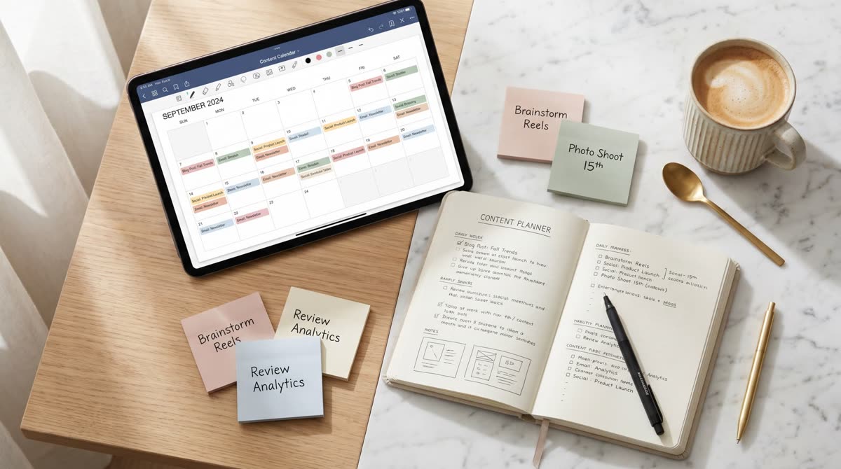 Calendario de contenido del mes: tablero de planificación con la programación de publicaciones