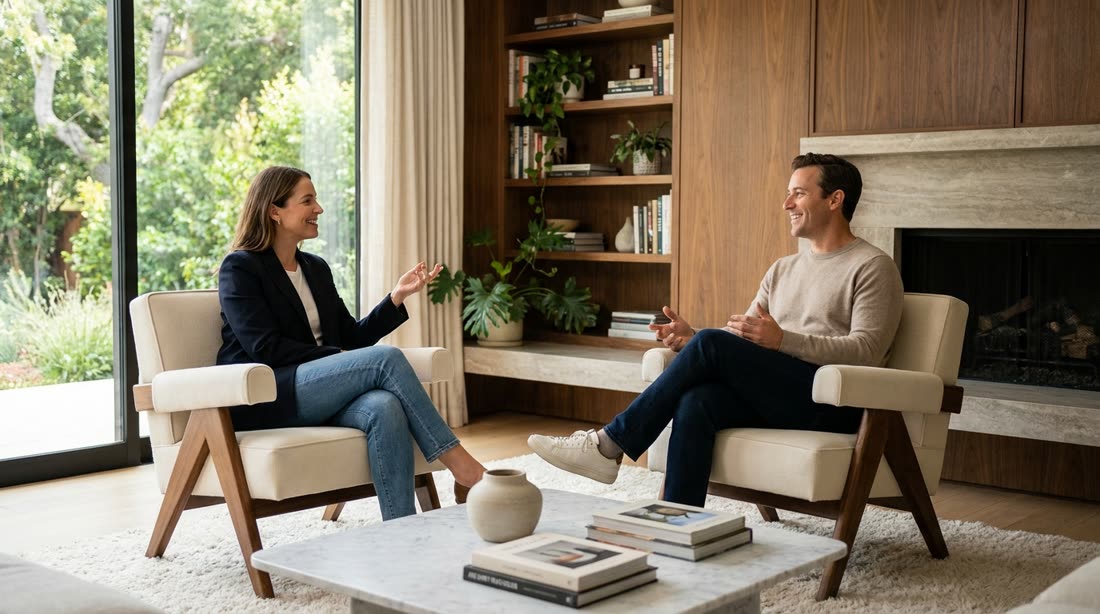 Grabación de un testimonial en formato entrevista, en una propiedad de lujo